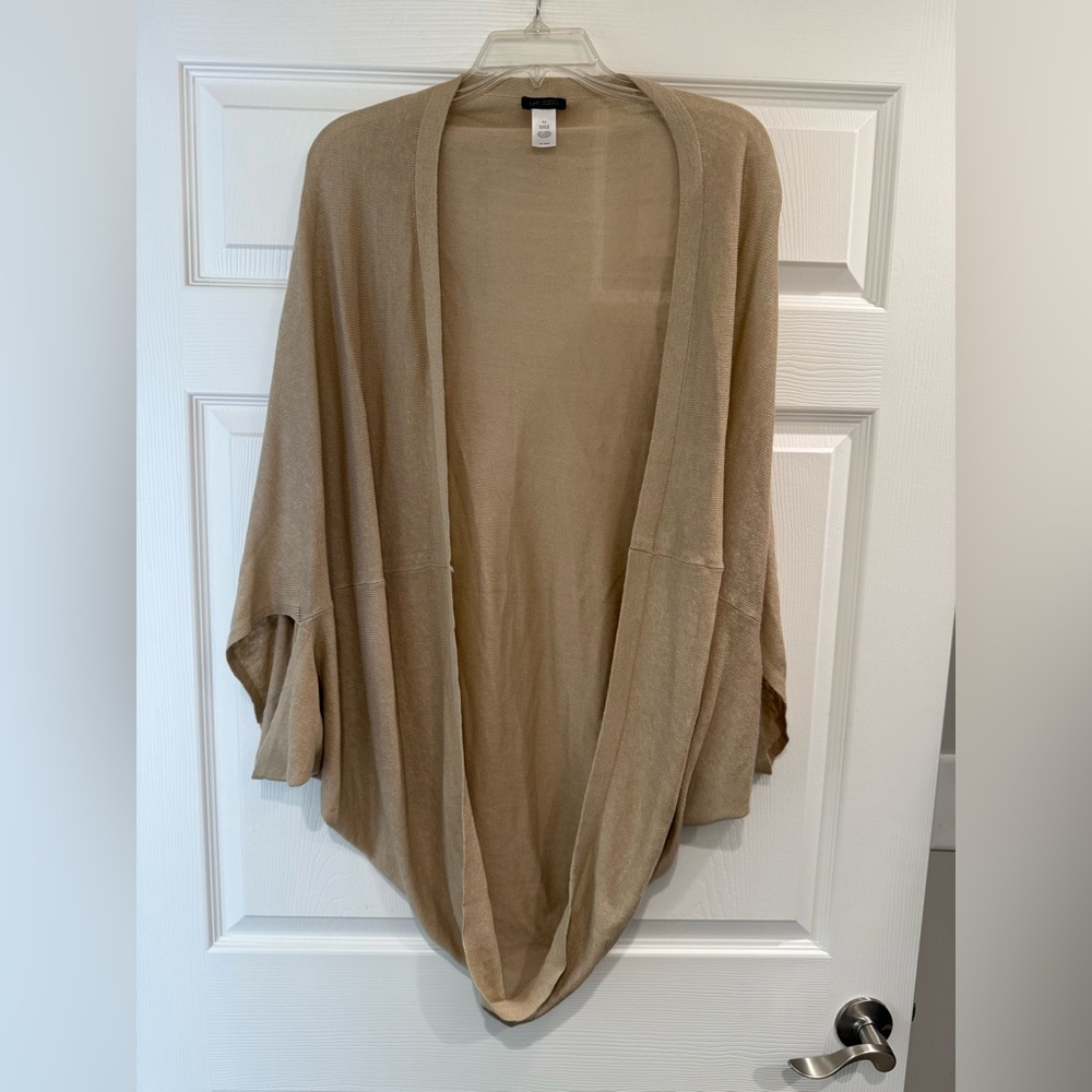 J Jill Size S-L Linen Blend Sleeveless Open Front Duster Cardigan Vest Shrug Tan